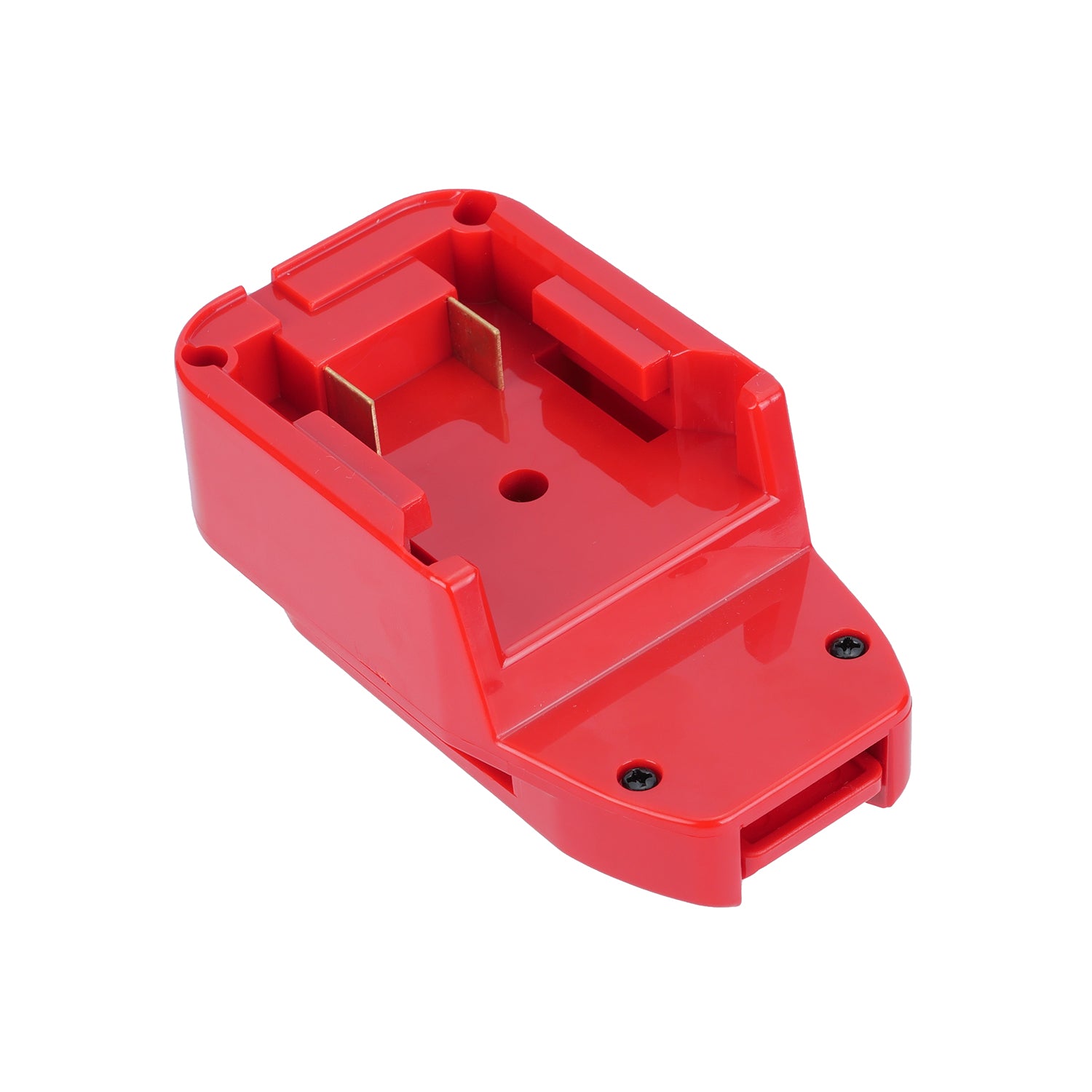 Milwaukee M18 to Stanley V20 battery adapter - Milwaukee battery-side connection with twin copper blade terminals