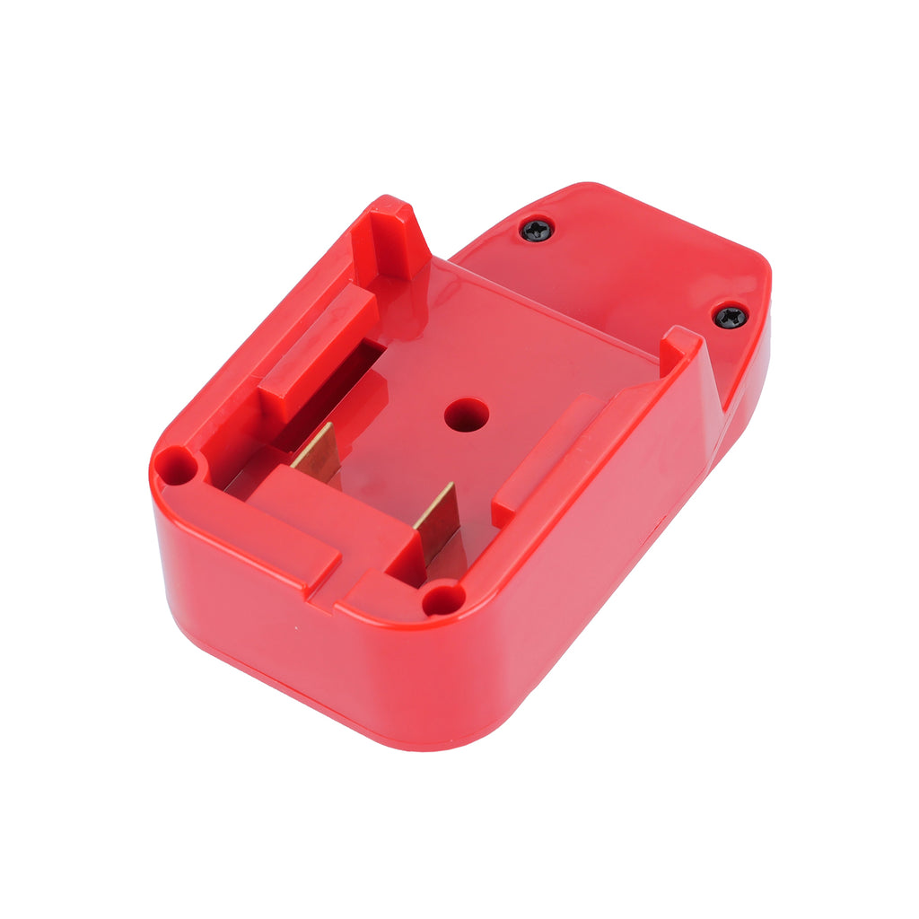 Milwaukee M18 to Stanley V20 battery adapter - Milwaukee battery-side connection with twin copper blade terminals