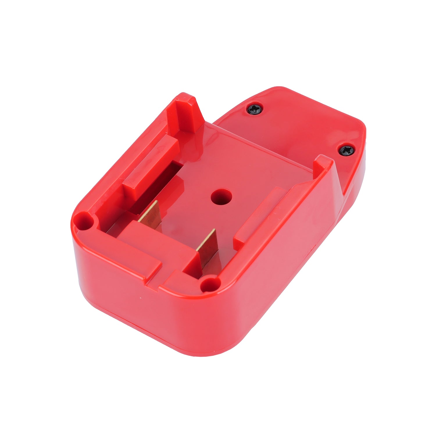 Milwaukee M18 to Stanley V20 battery adapter - Milwaukee battery-side connection with twin copper blade terminals