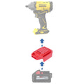 Milwaukee M18 to Stanley V20 battery adapter - compatibility diagram showing battery, adapter and impact wrench