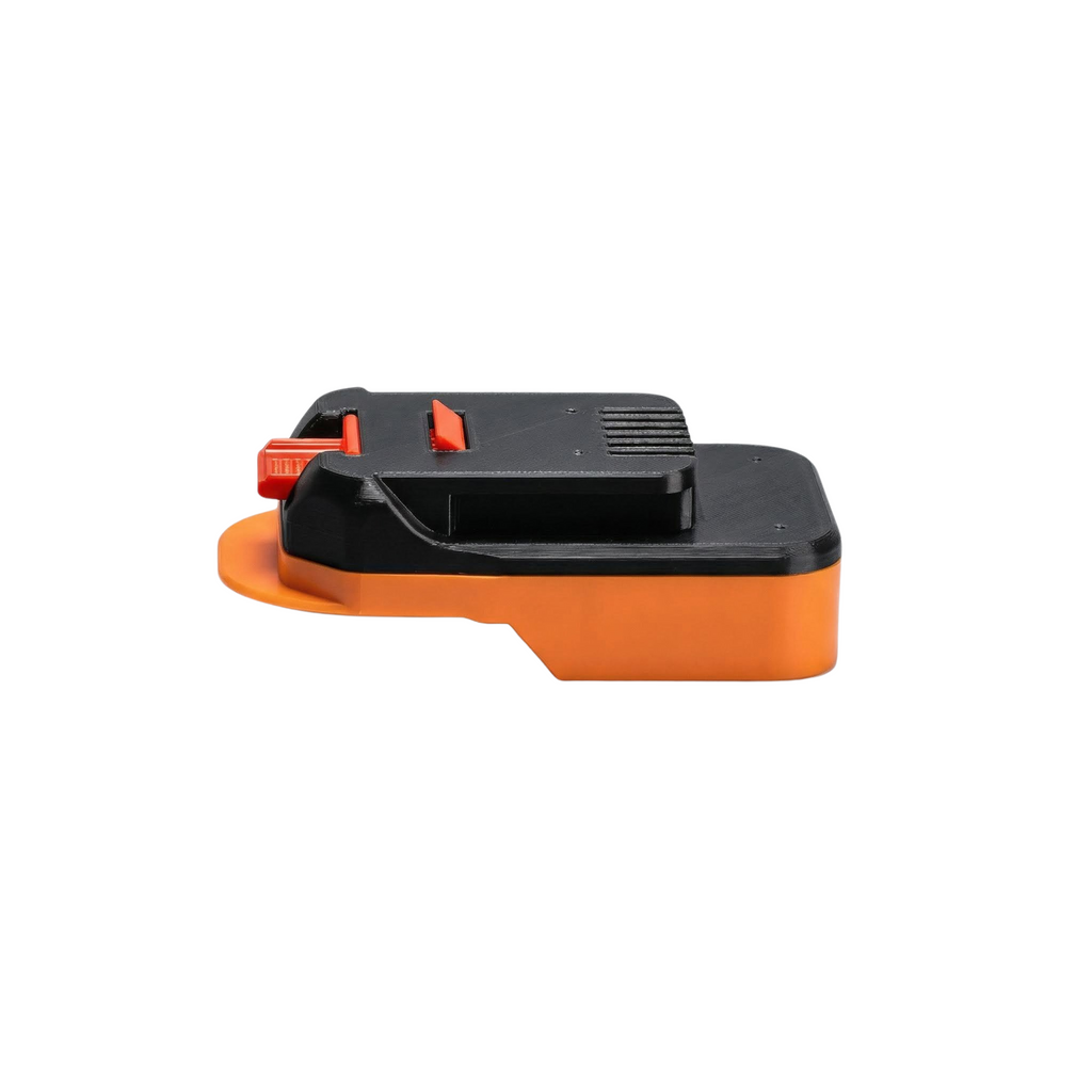 RIDGID 18V to MacNaught 18V battery adapter - plan view of the MacNaught tool-side connection and release catch