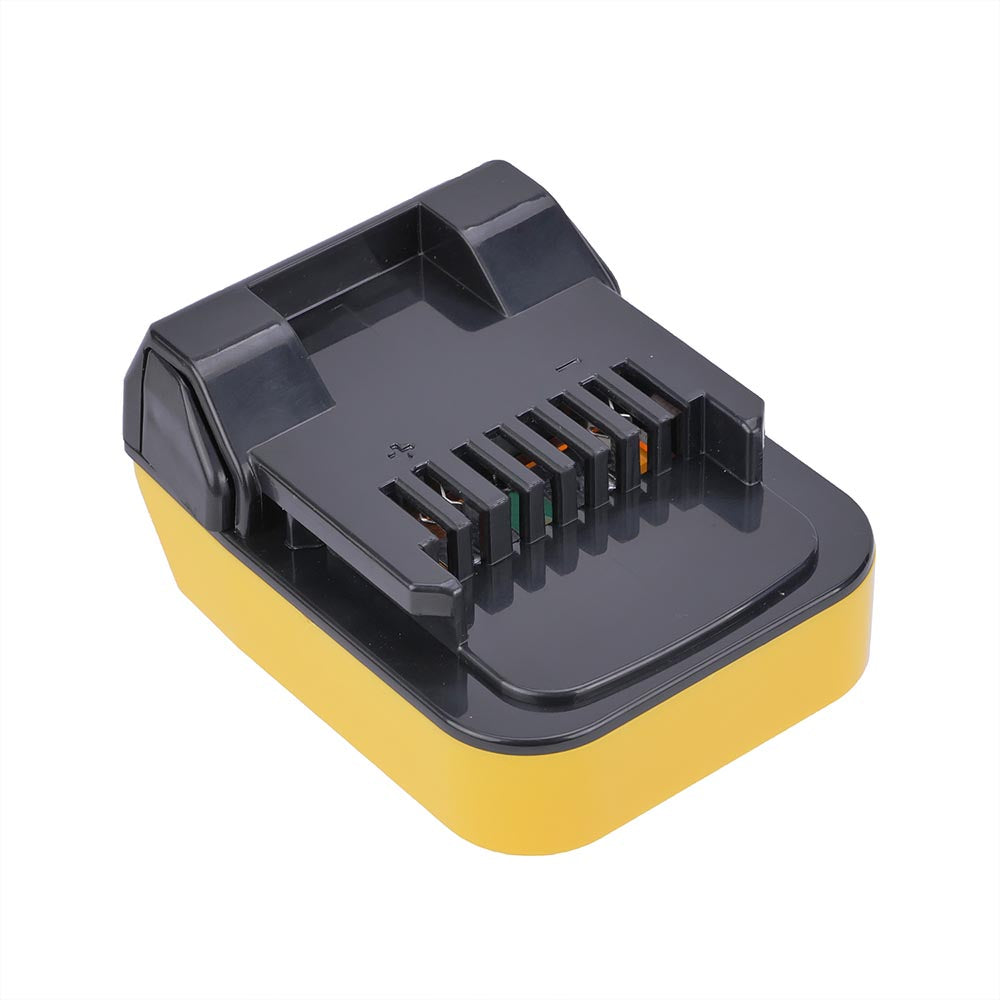 Bauer 20V to Hikoki 18V battery adapter - Hikoki tool-side connection, terminal slots with moulded + and - marks