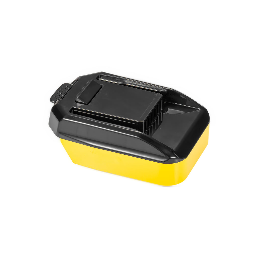 Bauer 20V to WORX 20V PowerShare (Orange) battery adapter - WORX tool-side connection, black deck over the yellow body