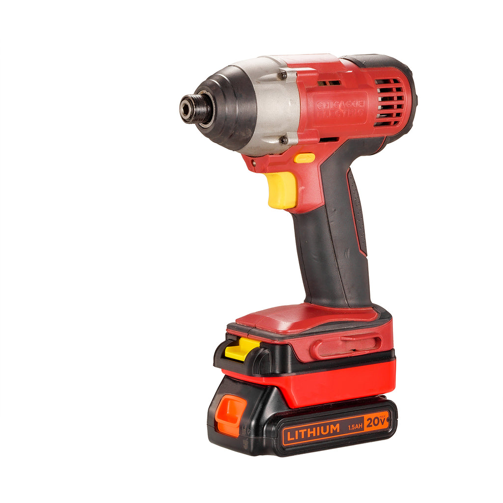 Black and Decker 20V to Chicago Electric 18V battery adapter - installed on a Chicago Electric impact driver