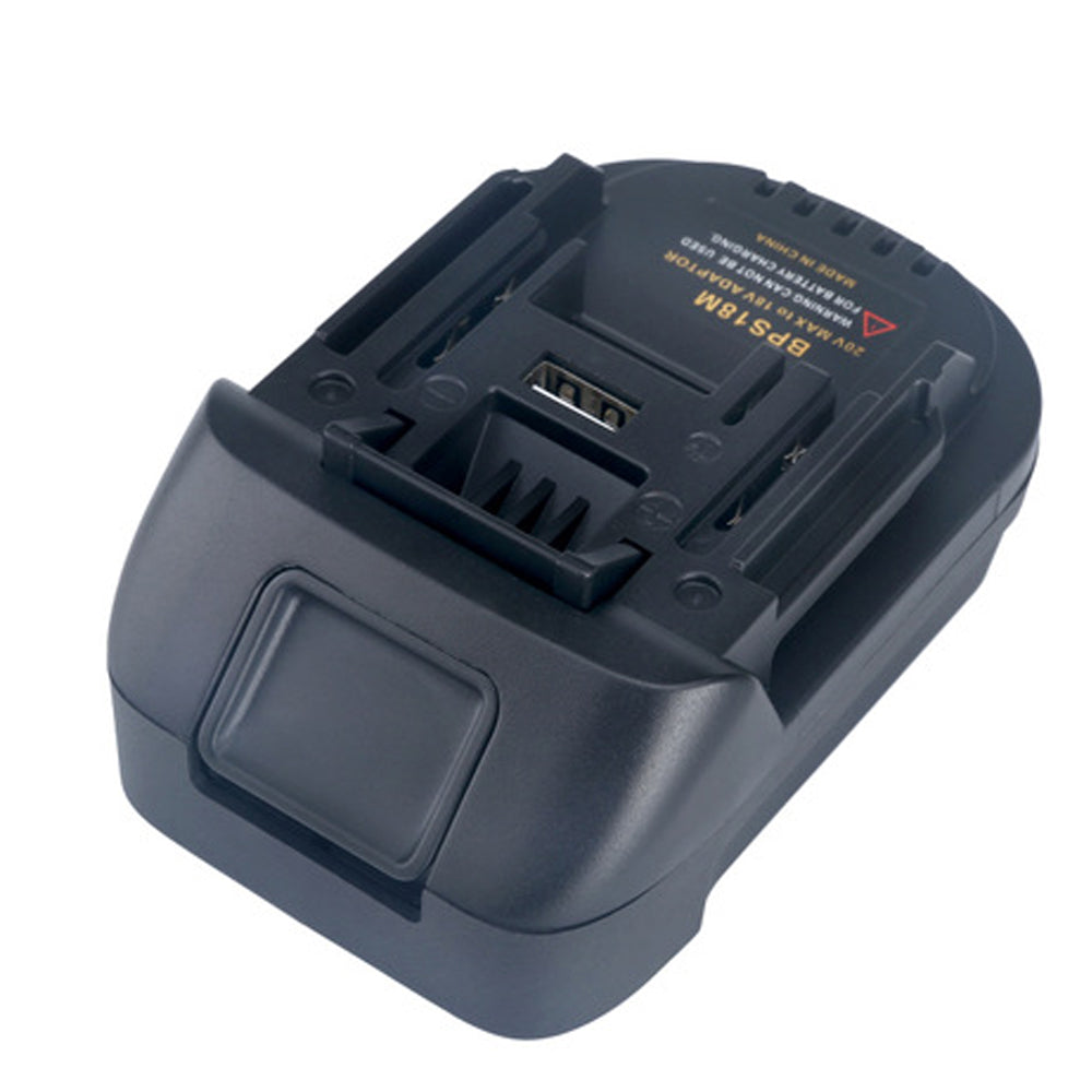 Black and Decker 20V to RIDGID Plumbing battery adapter - RIDGID tool-side connection with raised terminal block, USB-A port