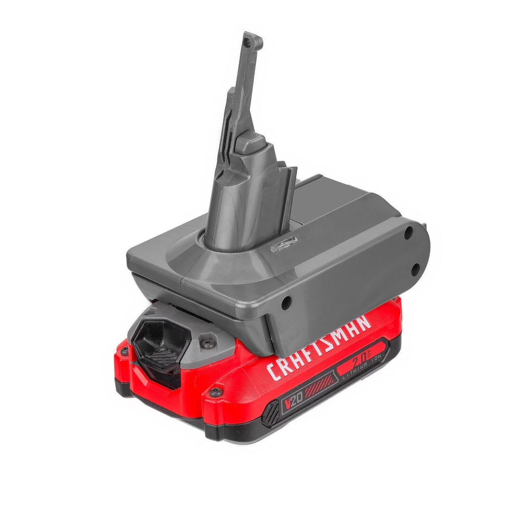 Craftsman 20V to Dyson V8 battery adapter - fitted to the Craftsman 20V battery, tool-side post upward