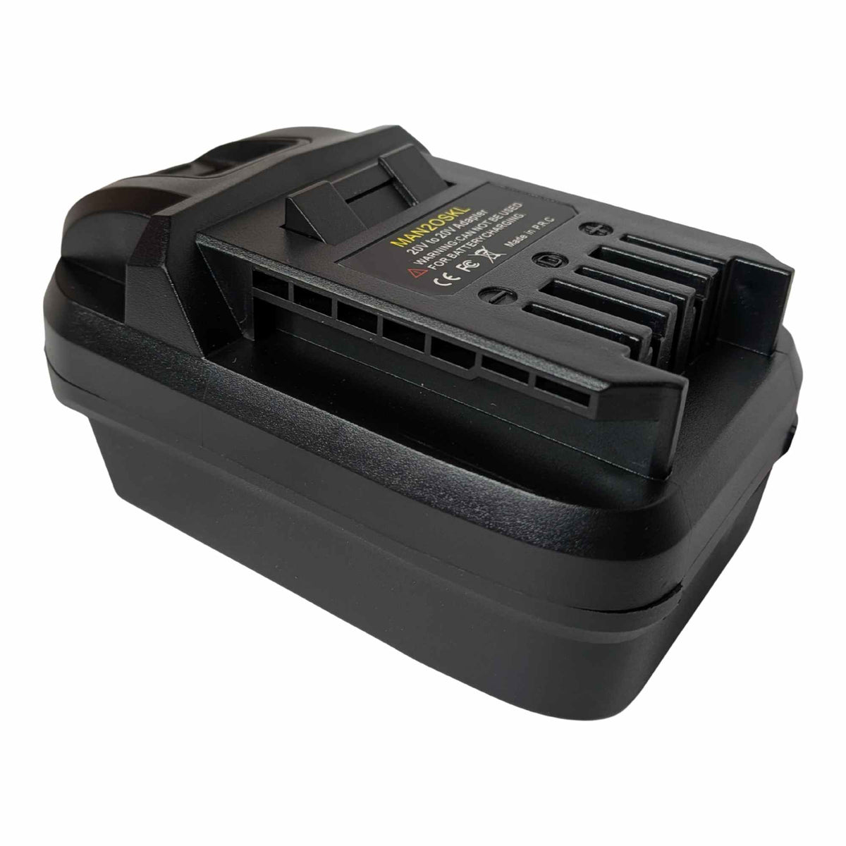 Craftsman 20V to SKIL 20V PWR CORE battery adapter - SKIL tool-side connection with five contact slots and the warning label