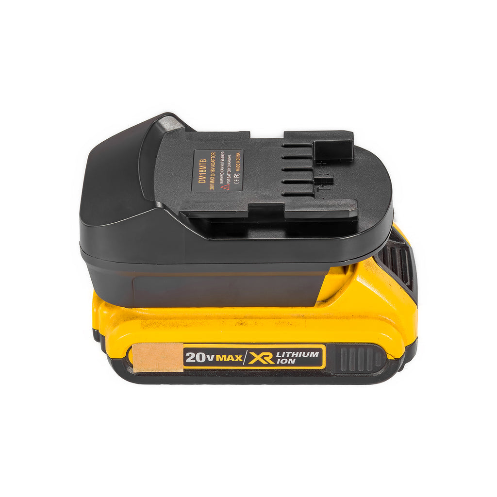 DeWalt 20V MAX to Metabo CAS 18V battery adapter - fitted to the battery, Metabo CAS tool-side connection upward