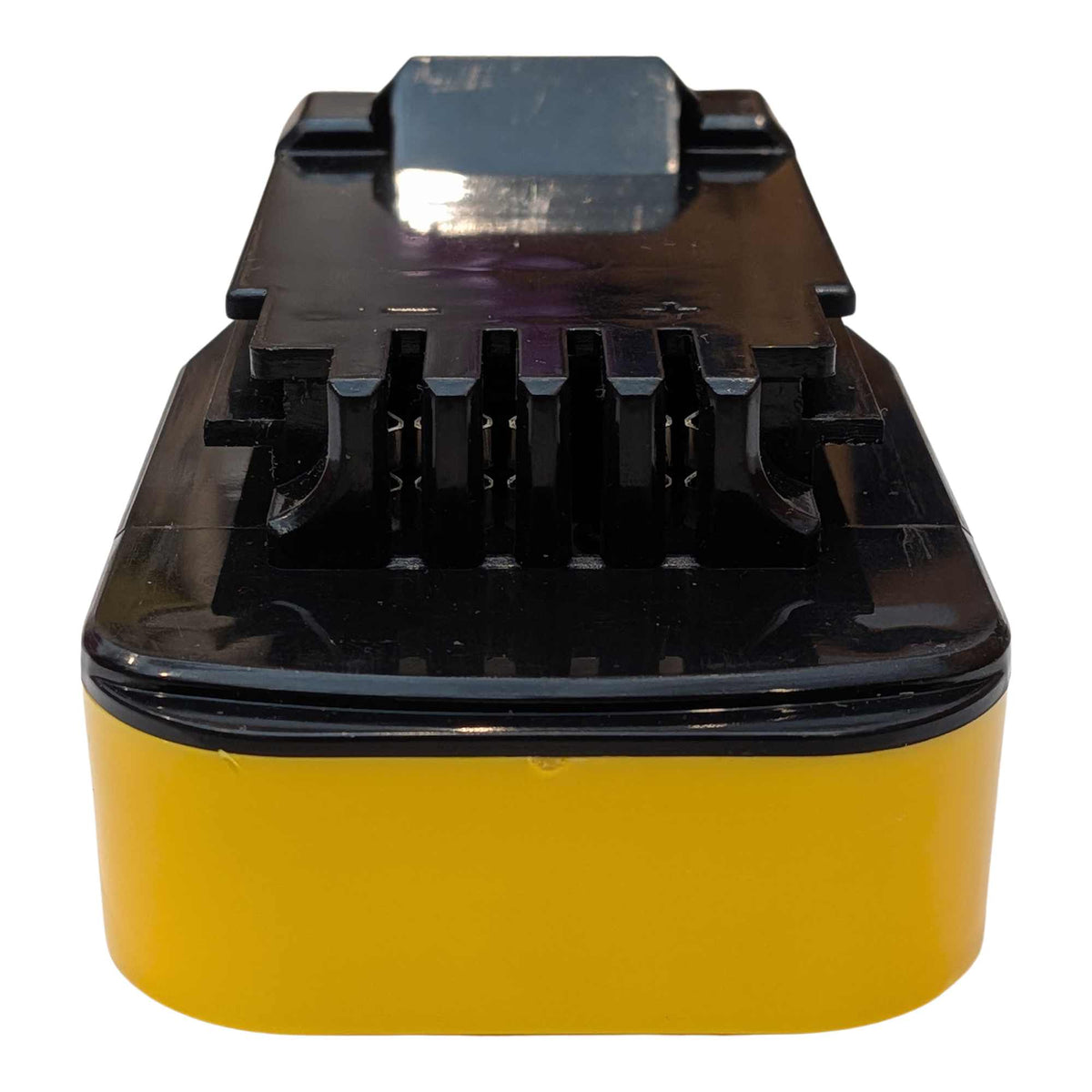 DeWalt 20V MAX to Porter Cable 20V battery adapter - end view of the tool-side fins and contacts
