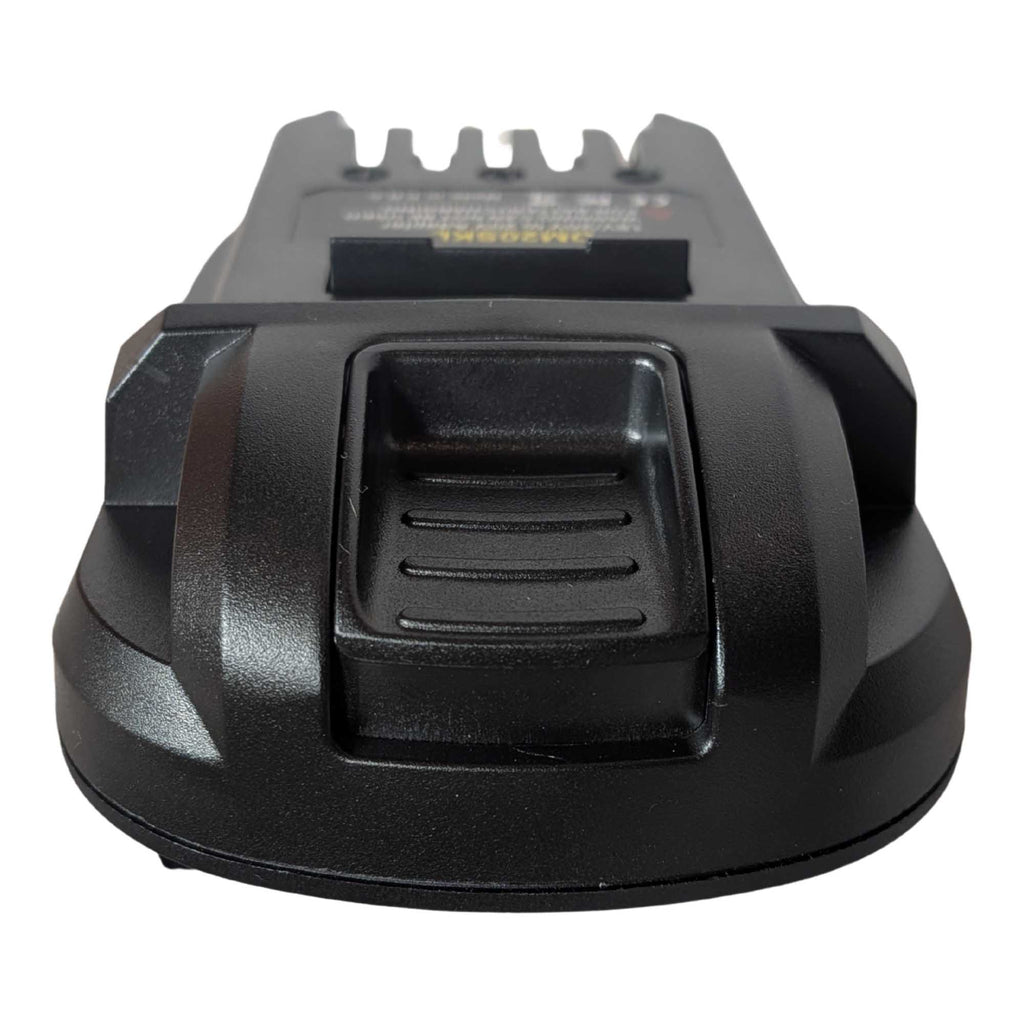 DeWalt 20V MAX to SKIL 20V PWR CORE battery adapter - front view of the ribbed release catch on the end face
