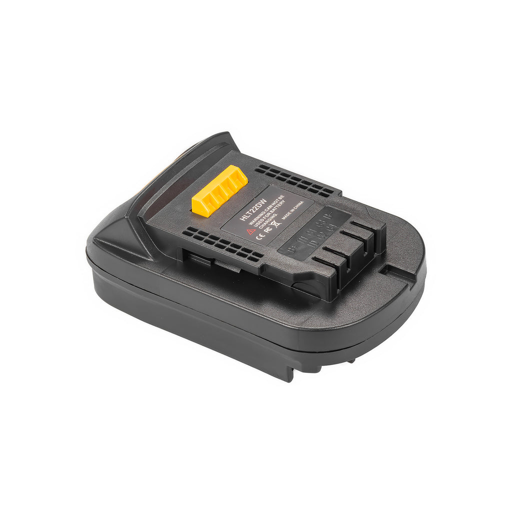 Hilti 22V to DeWalt 20V MAX battery adapter - DeWalt tool-side connection with terminal slots, vents and the warning label