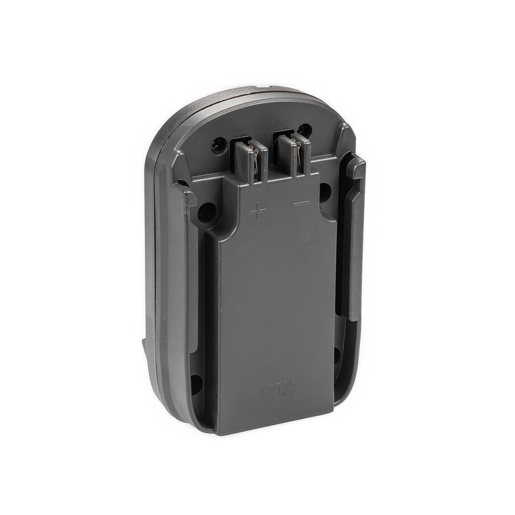 Hilti 22V to DeWalt 20V MAX battery adapter - battery-side connection with twin terminal slots and molded + and - polarity