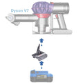 Kobalt 24V to Dyson V7 battery adapter - compatibility diagram showing battery, adapter and cordless stick vacuum
