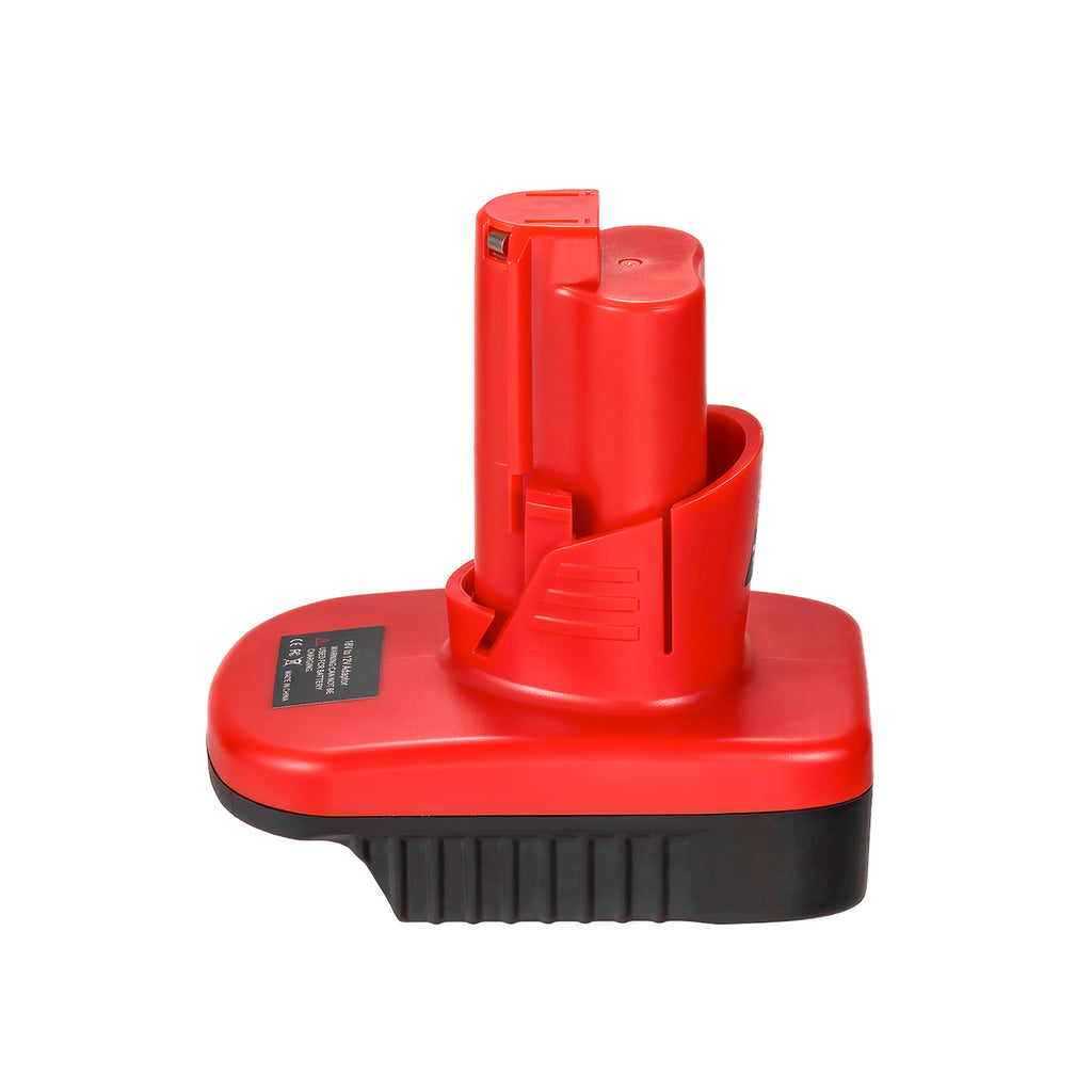 Makita 18V LXT to Milwaukee M12 battery adapter - Milwaukee tool-side stem over the black battery-side base
