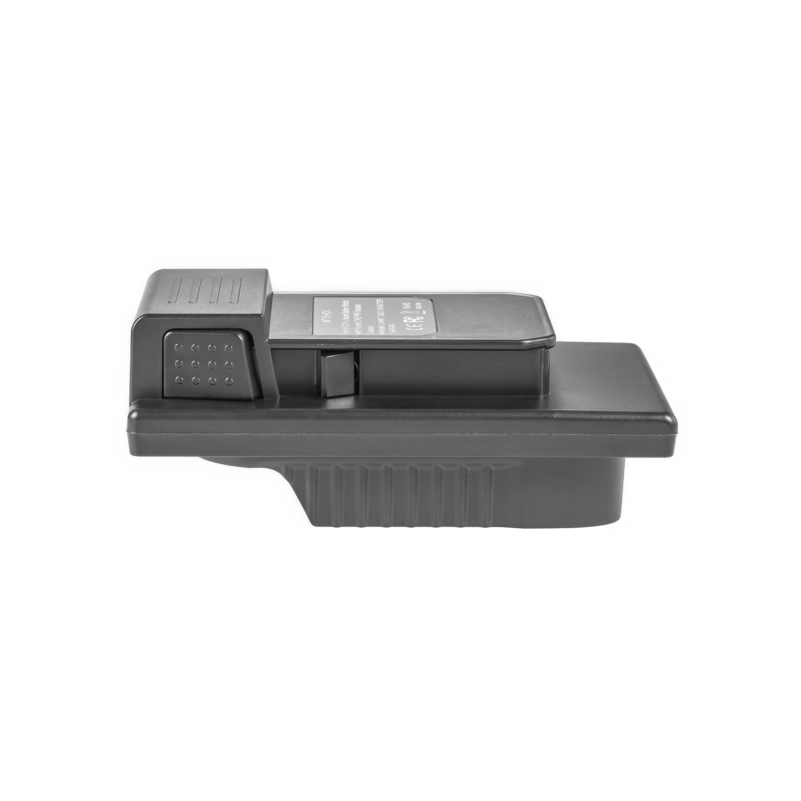 Makita 18V LXT to Hoover 20V ONEPWR battery adapter - side view, Hoover tool-side block above the battery-side housing