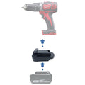 Makita 18V LXT to Milwaukee M18 battery adapter - compatibility diagram showing battery, adapter and hammer drill