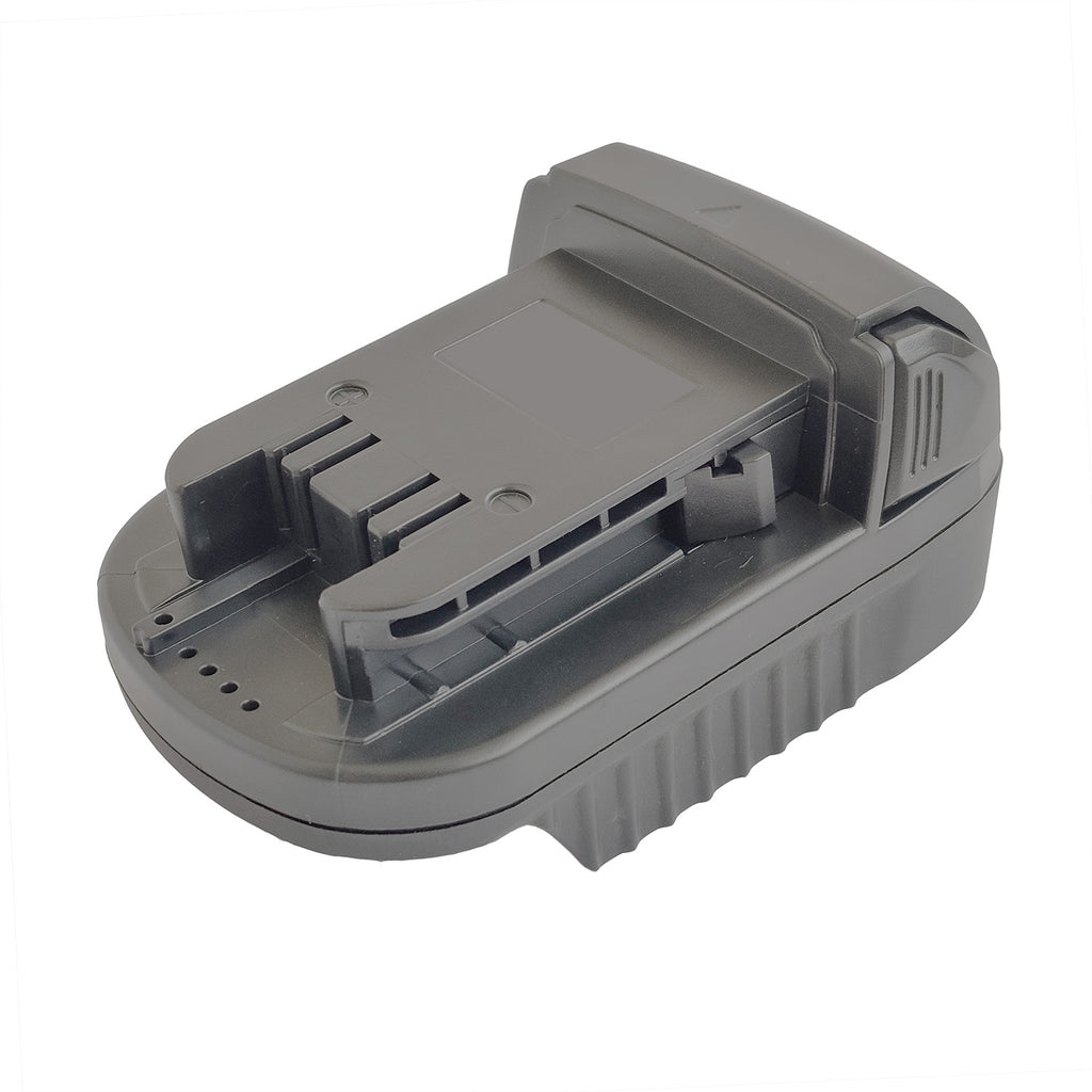 Makita 18V LXT to Milwaukee M18 battery adapter - Milwaukee tool-side rail with the charge-level pips alongside