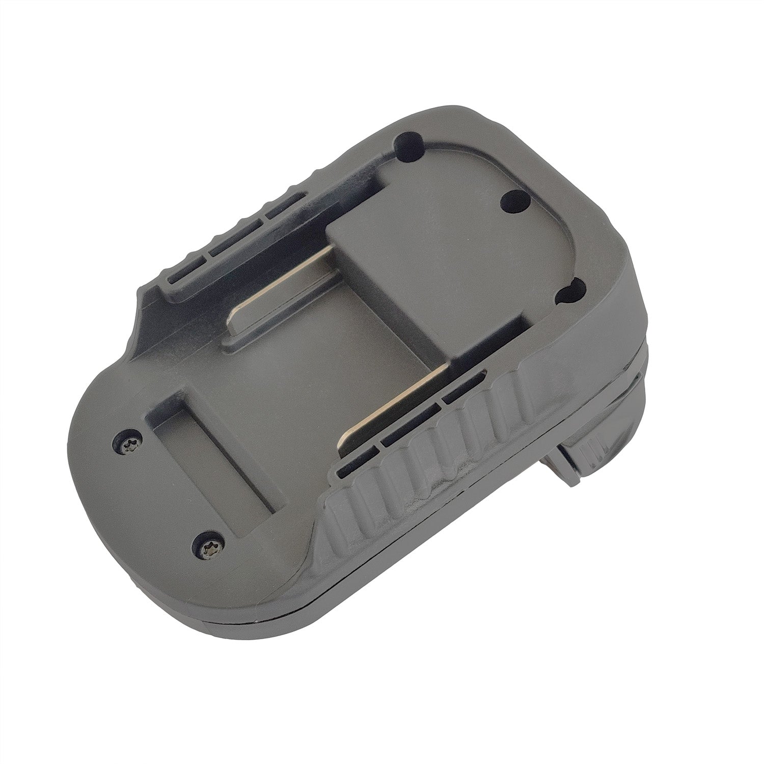 Makita 18V LXT to Milwaukee M18 battery adapter - battery-side channel and rails, angled