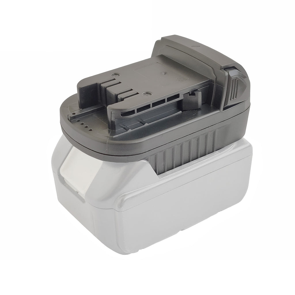 Makita 18V LXT to Milwaukee M18 battery adapter - fitted to the Makita 18V LXT battery, Milwaukee-side rail facing up