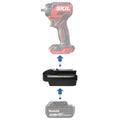Makita 18V LXT to SKIL 20V PWR CORE battery adapter - compatibility diagram showing battery, adapter and impact wrench