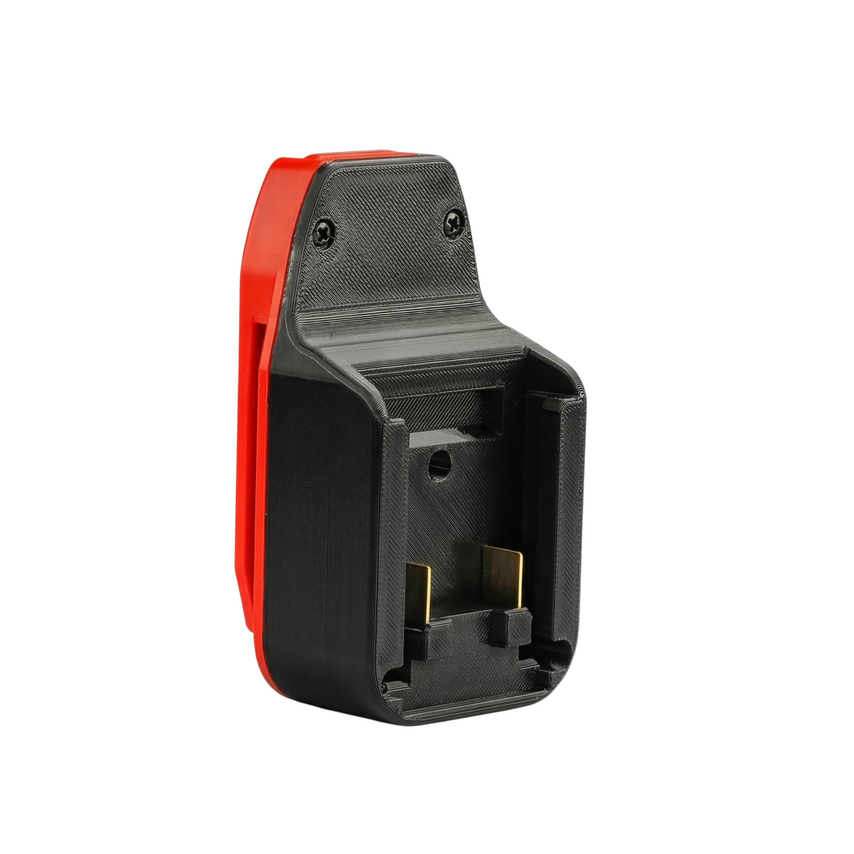 Masterforce 20V to Craftsman 20V battery adapter - battery-side connection with twin copper blade terminals, mixed ABS pocket