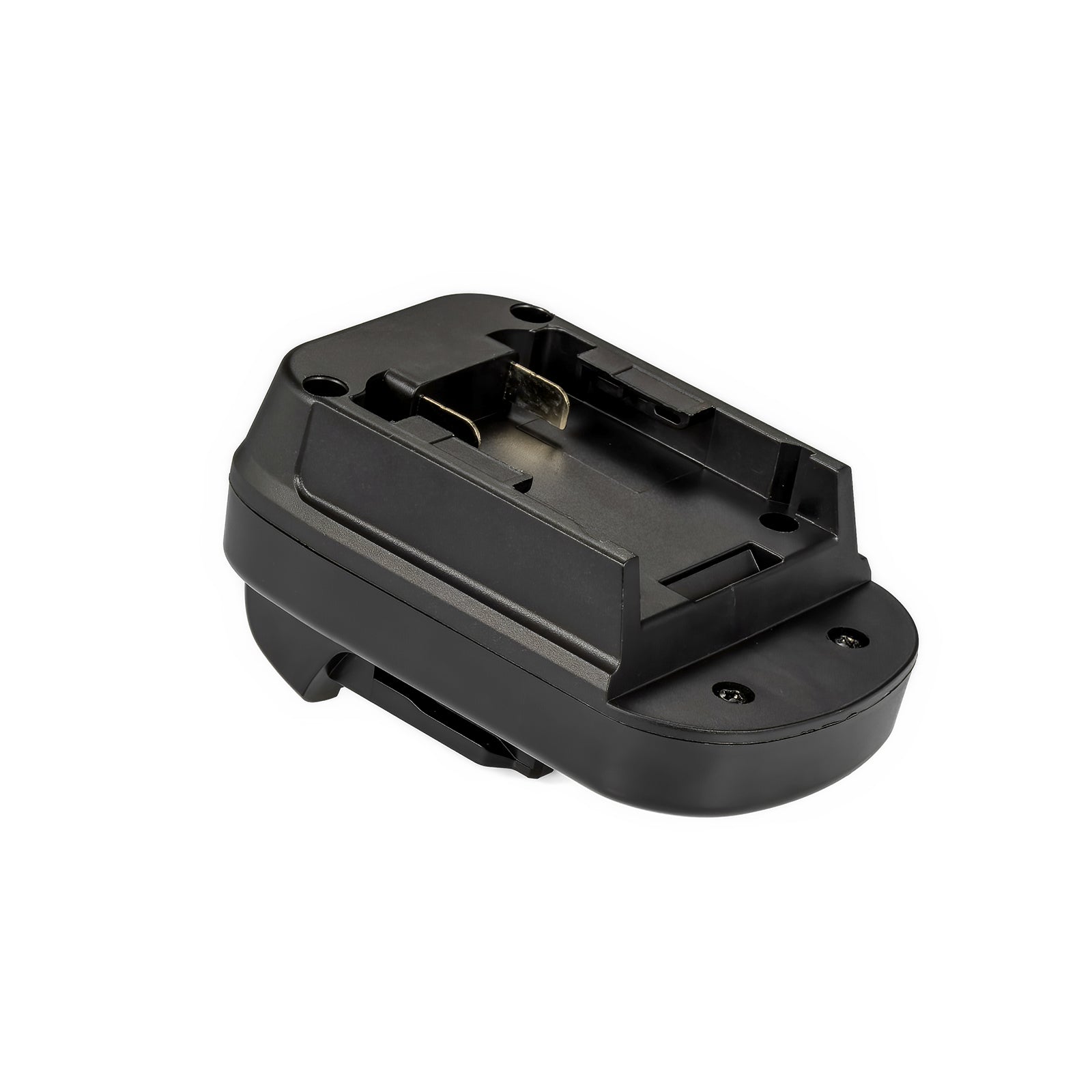Milwaukee M18 to DeWalt 12V MAX battery adapter - battery-side connection, two upright terminal blades and fixing screws