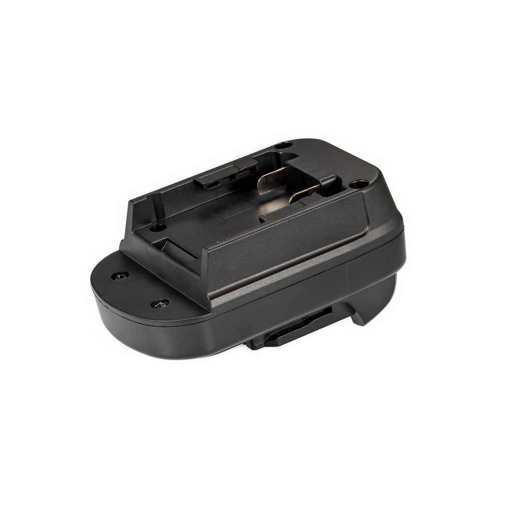 Milwaukee M18 to DeWalt 12V MAX battery adapter - battery-side connection, two upright terminal blades and fixing screws