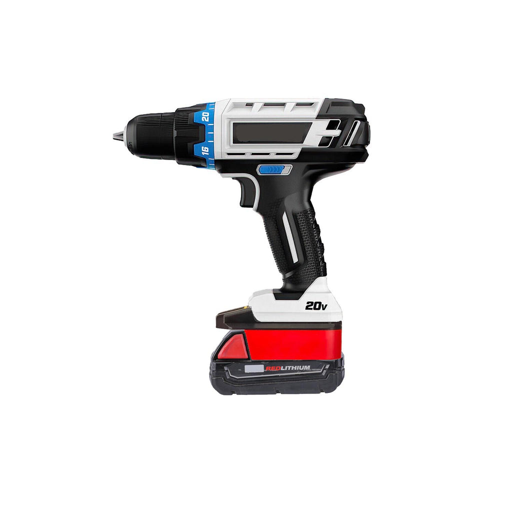 Milwaukee M18 to Hart 20V battery adapter - installed on a drill driver with the battery beneath