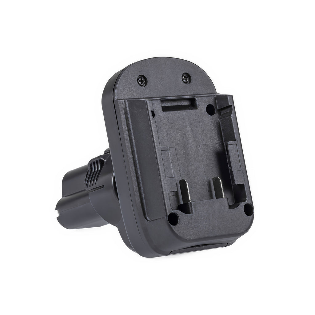 Milwaukee M18 to Makita 10.8V CXT battery adapter - battery-side connection with the guide channel and terminal blades