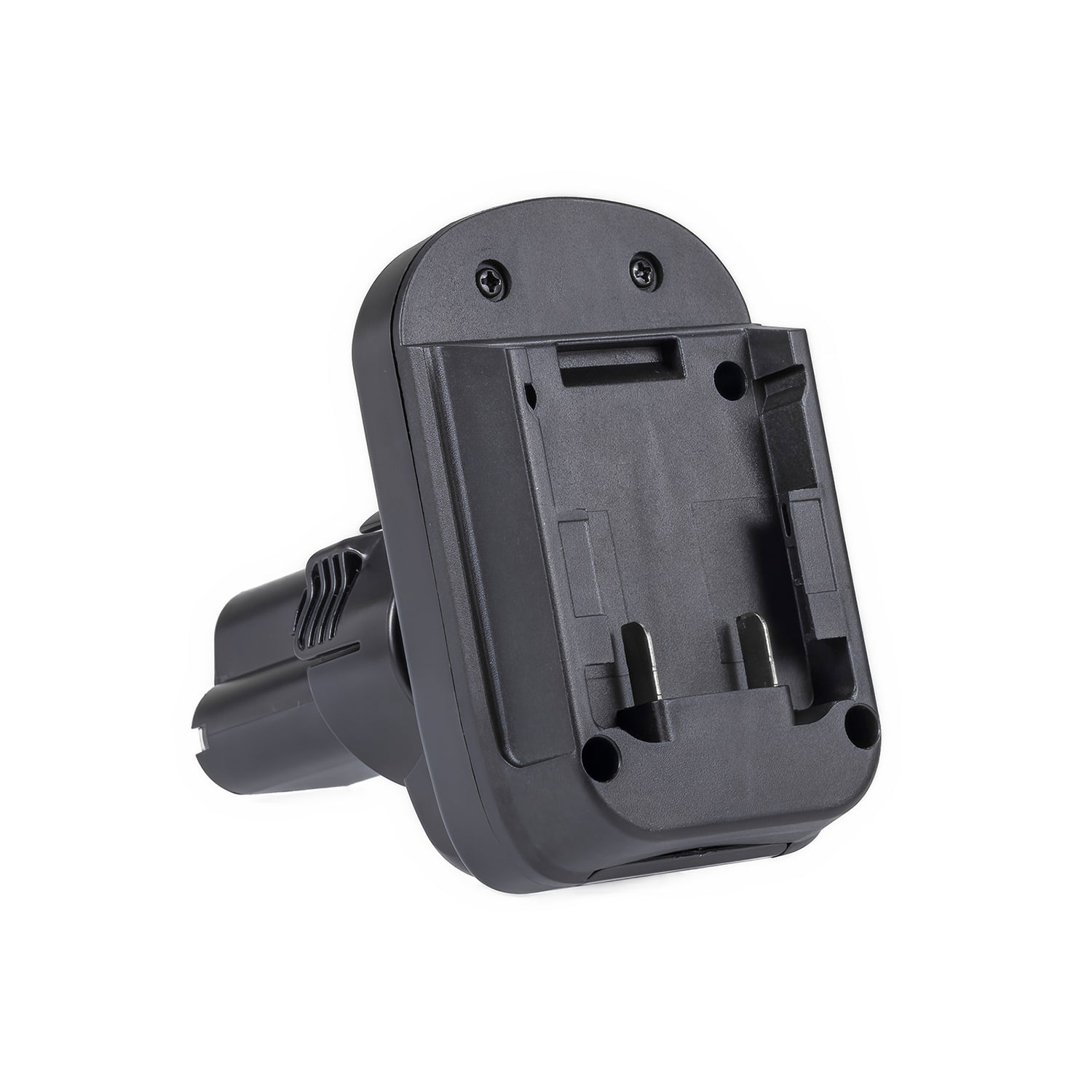 Milwaukee M18 to Makita 10.8V CXT battery adapter - battery-side connection with the guide channel and terminal blades
