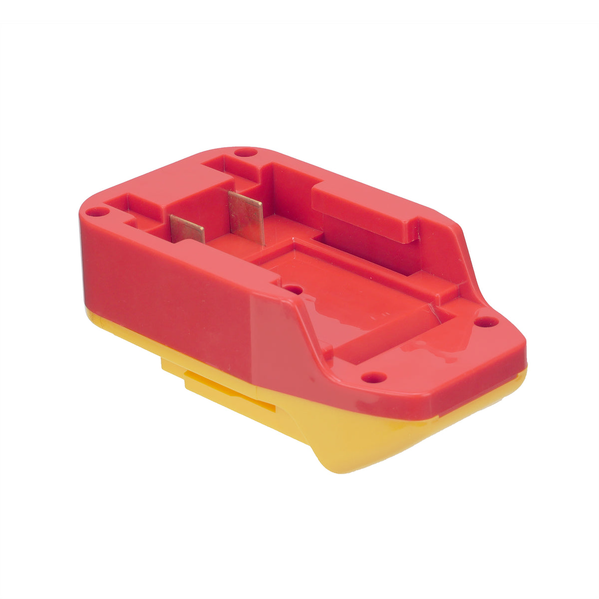 Porter Cable 20V to DeWalt 20V MAX battery adapter - battery-side connection with twin copper blades and screw bosses