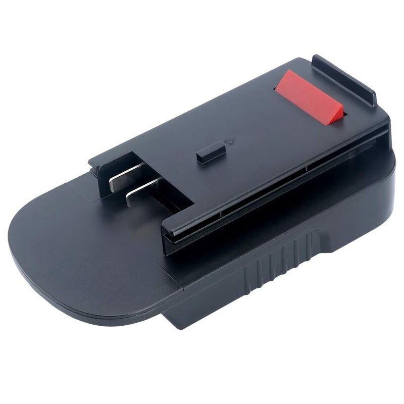 Porter Cable 20V to Black and Decker 18V Ni-Cd battery adapter - tool-side connection with twin copper blades and the latch