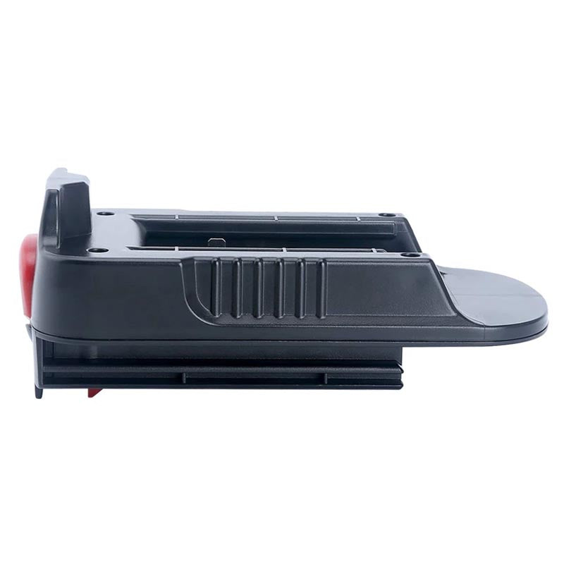 Porter Cable 20V to Black and Decker 18V Ni-Cd battery adapter - side view showing both connections, the ribbed side panel