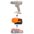 Porter Cable 20V to RIDGID 18V battery adapter - compatibility diagram showing battery, adapter and drill driver