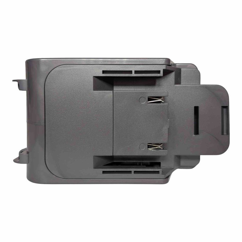 RIDGID 18V to Dyson V7 battery adapter - battery-side connection, twin X-shaped spring contacts between guide rails