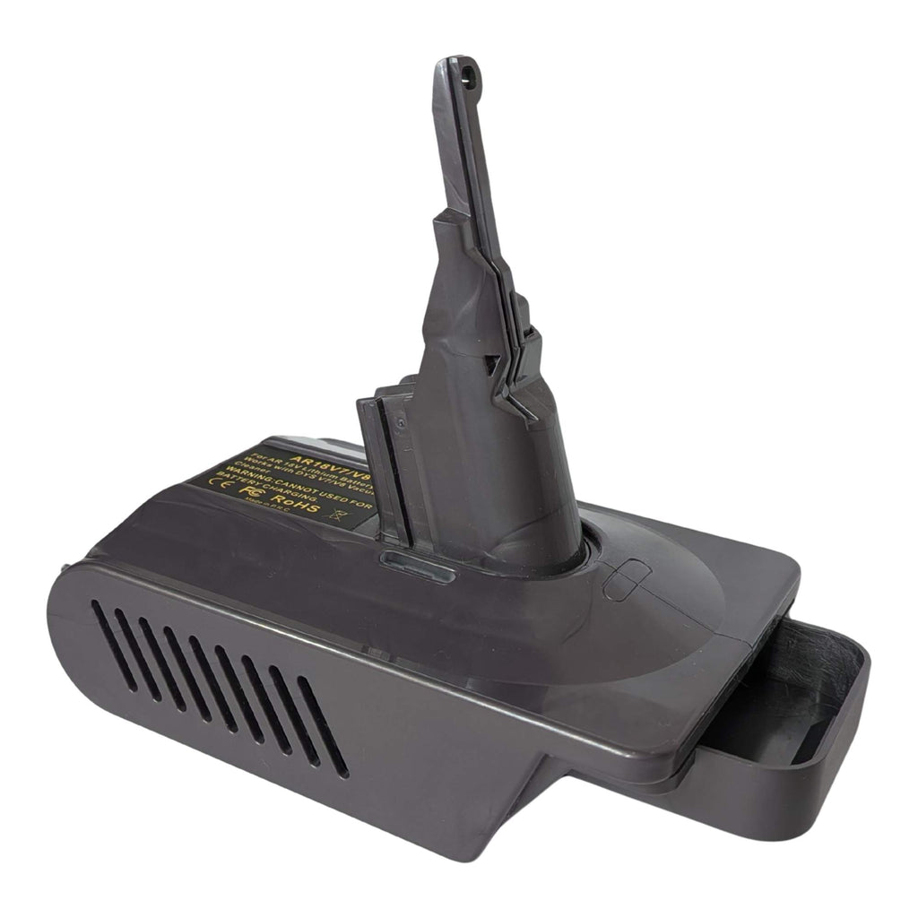 RIDGID 18V to Dyson V7 battery adapter - Dyson tool-side connection from the rear, vent grille and battery-side channel