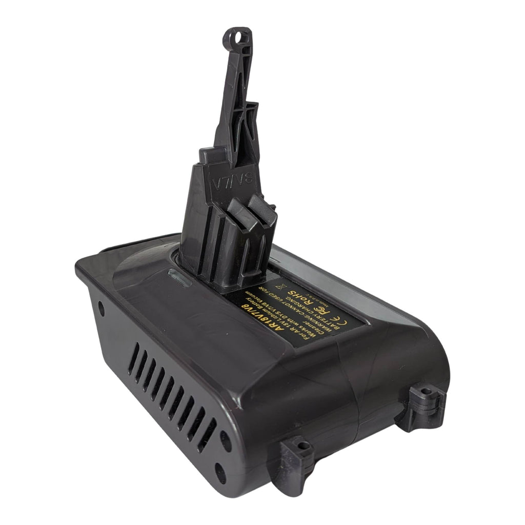 RIDGID 18V to Dyson V7 battery adapter - Dyson tool-side connection, vent grille and battery-side mounting lugs