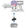 RIDGID 18V to Dyson V7 battery adapter - compatibility diagram showing battery, adapter and handheld vacuum cleaner