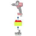Ryobi 18V ONE+ to Milwaukee M18 battery adapter - compatibility diagram showing battery, adapter and hammer drill