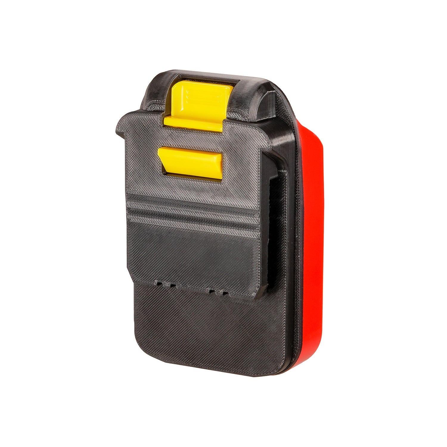 Stanley V20 to Chicago Electric 18V battery adapter - tool-side connection, release button and catch above the guide grooves