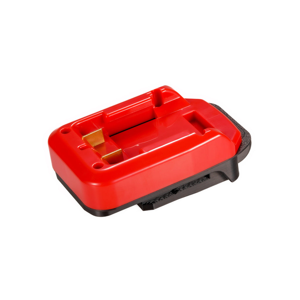 Stanley V20 to Chicago Electric 18V battery adapter - battery-side connection, twin copper terminal blades and rails