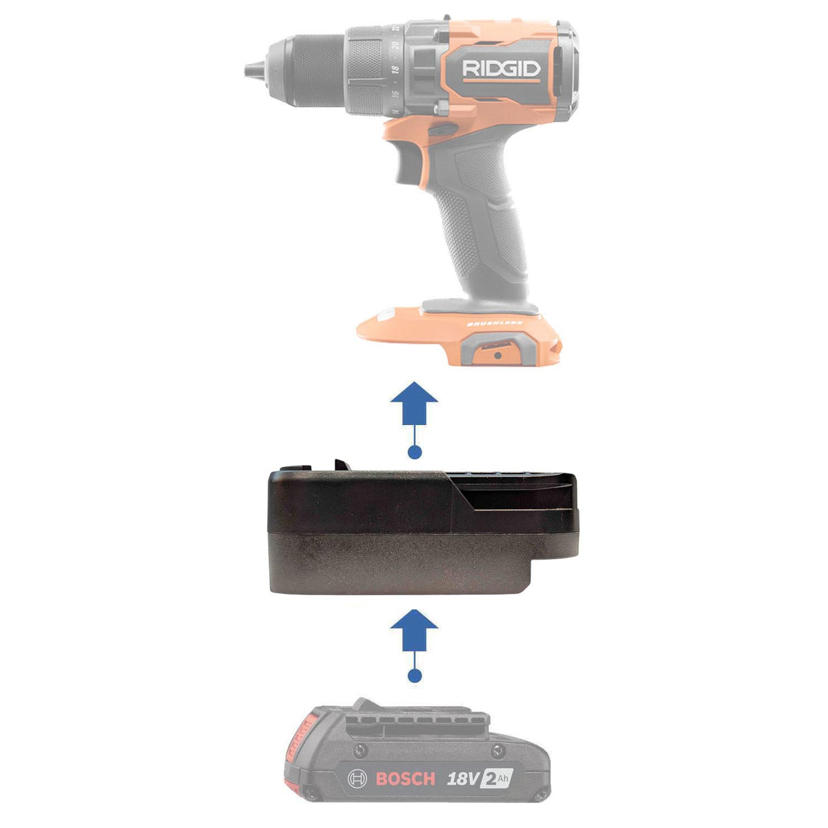 Bosch 18V (Blue) to RIDGID 18V Battery Adapter