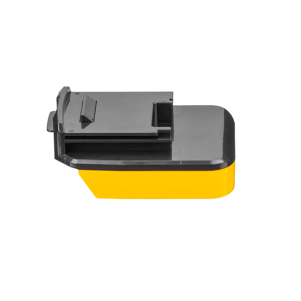 Hercules 20V to Porter Cable 18V Ni-Cd battery adapter - side view, black tool side over the yellow battery-side body