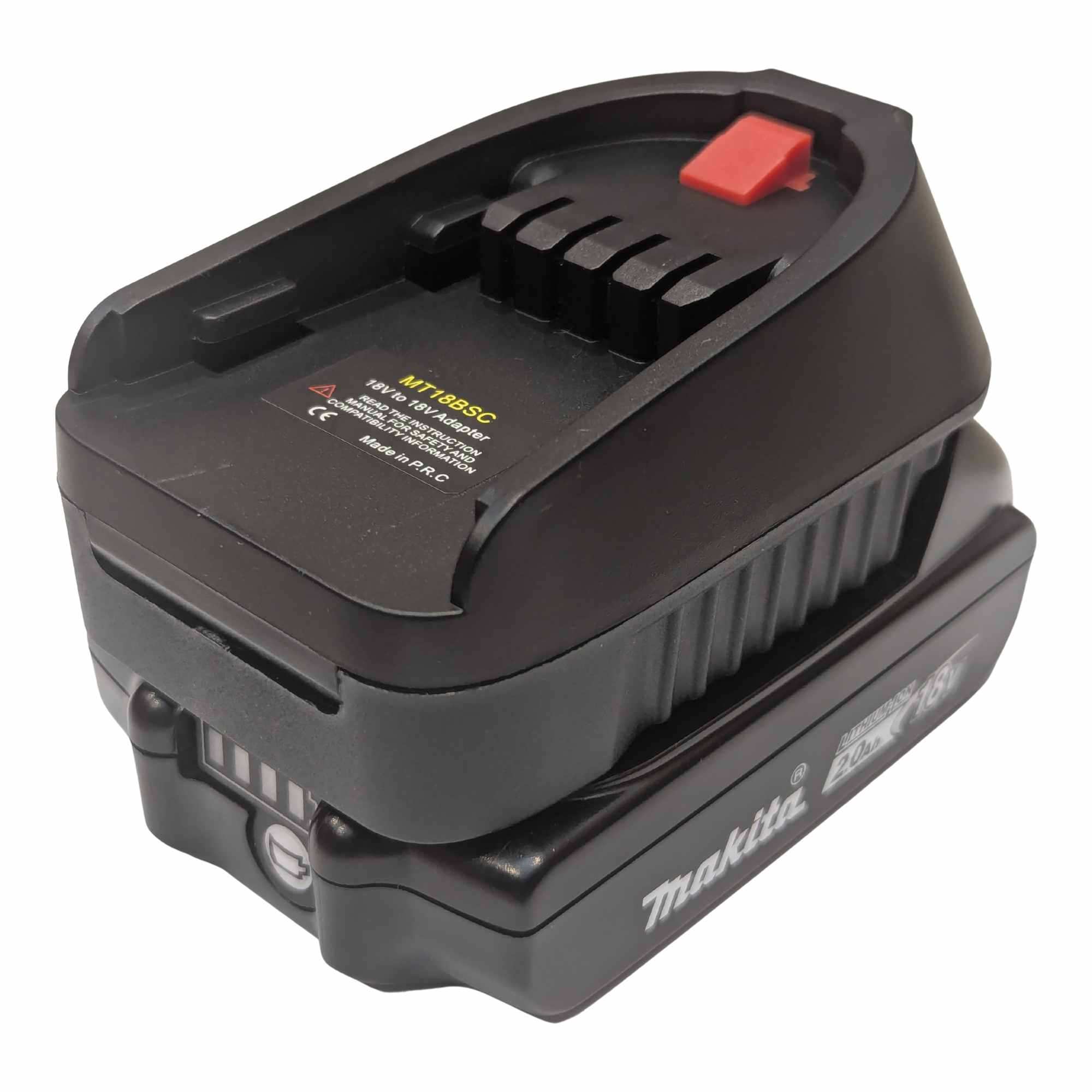 Makita 18V LXT to Bosch 18V PBA (Green) battery adapter - fitted to the battery, Bosch tool-side connection uppermost