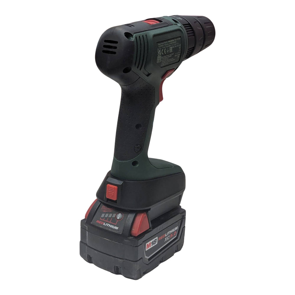 Milwaukee M18 to Bosch 18V PBA (Green) battery adapter - installed on a drill driver above the battery