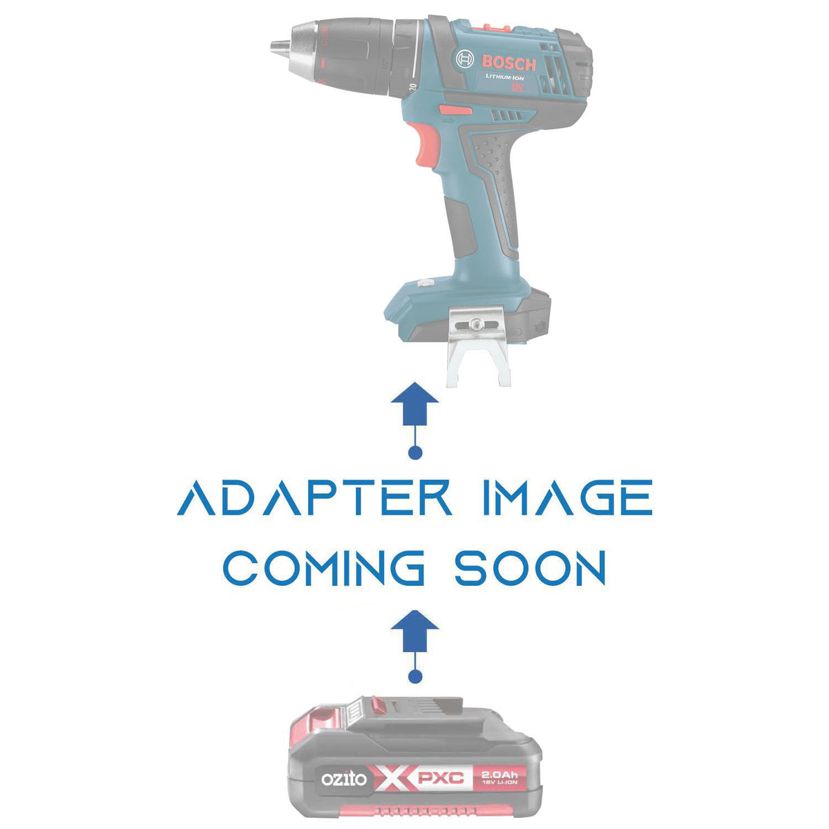 Ozito 18V PXC to Bosch 18V GBA (Blue) battery adapter - placeholder text reading adapter image coming soon