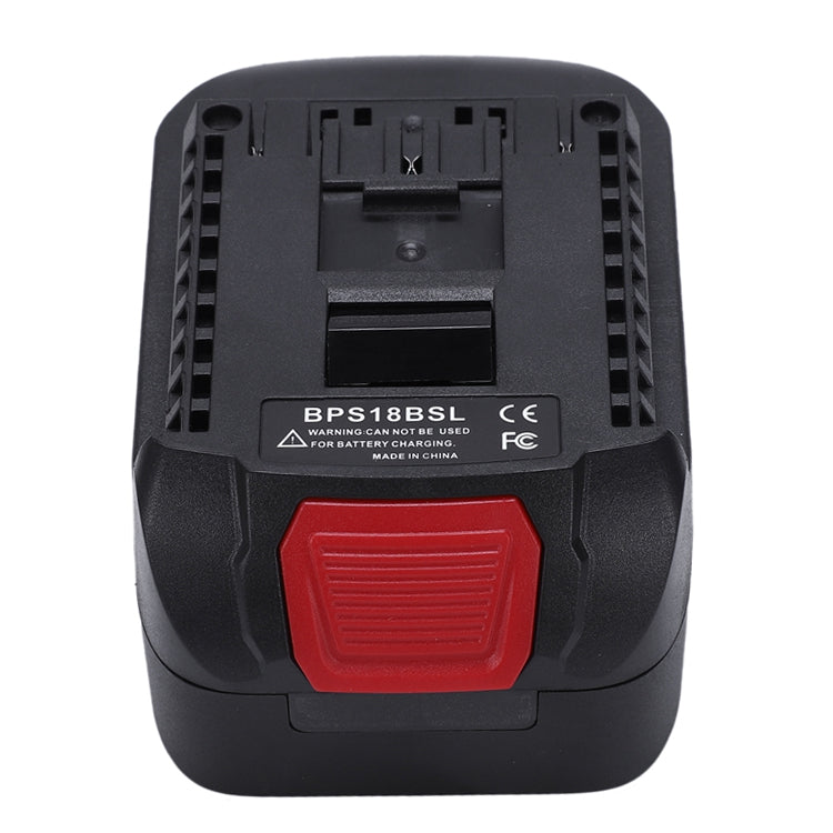 Black and Decker 20V to Bosch 18V GBA (Blue) battery adapter - Bosch-side connection, rating label and release button