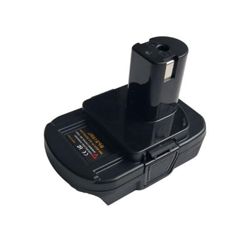 Porter Cable 20V to Ryobi 18V ONE+ battery adapter - Ryobi tool-side post with a terminal slot, rating label on the body
